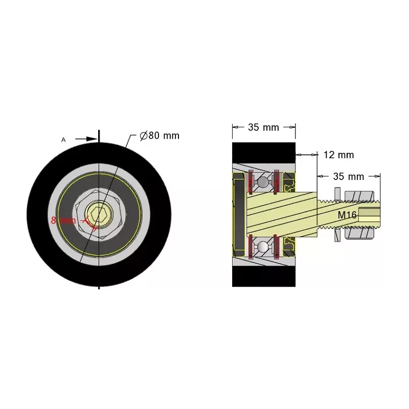 Rolka numer 313 – rolka podporowa stalowo-gumowa Ø80 mm do maszyn Guaresi | zamiennik Guaresi P7714120000 | producent KiJ