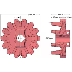 Rolka numer 123 – rolka napędowa żeliwna Ø176 mm, podział 42 mm, do kombajnu ziemniaczanego Anna Z644 | zamiennik Anna 564438002 | producent KiJ
